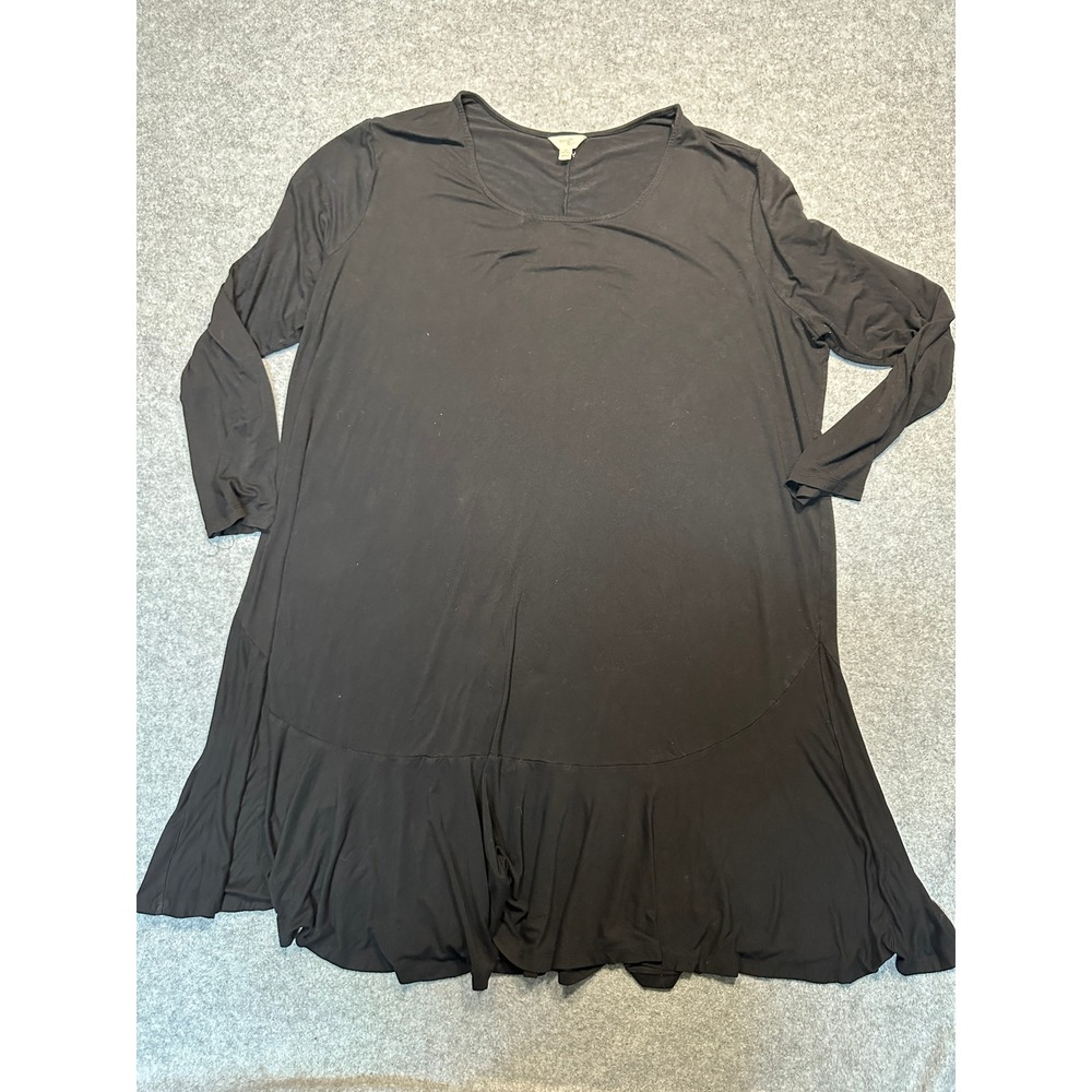 Terra & Sky Ruffle Hem Long Sleeve Dress 3X Black Solid Jersey Knit